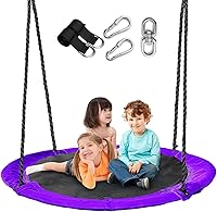 Vista 12 de Columpio de árbol de platillo de 43 pulgadas para niños, columpio redondo de textileno duradero, resistente, impermeable y resistente a todo