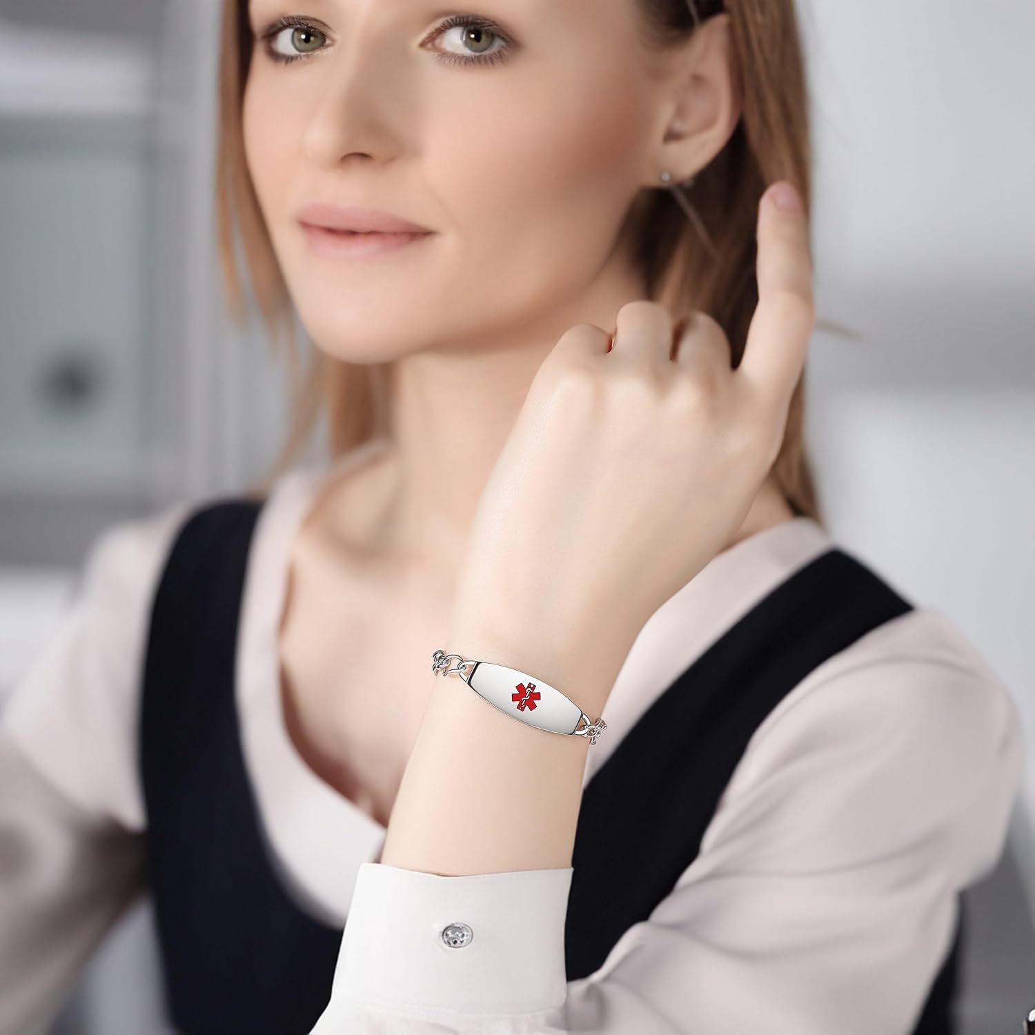 mnmoom Ladies' Elegant Medical ID Bracelet Fashion Stainless steel Medical Alert Bracelets for women with Free engraving