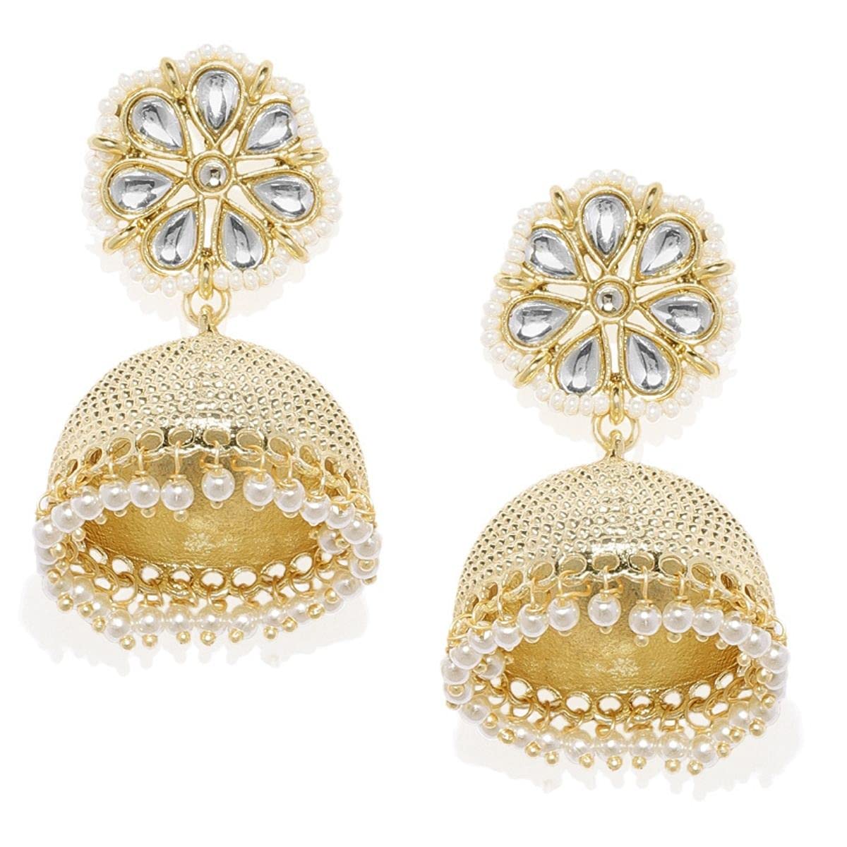 Accessher Gold Plated Traditional and Ethnic Wear Kundan and Pearls Embellished Statement Jhumki Earrings with Push back Closure for Women and Girls Pack of 1 Pair | Gifting for Karwachauth | (B07QZX7J1R) Amazon Price History, Amazon Price Tracker