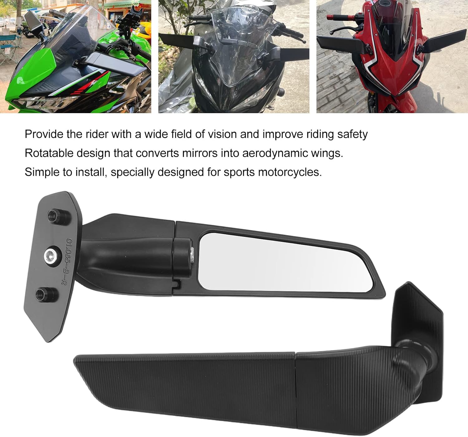 Motorcycle Side Wing Mirror, Rotatable Rear View Mirrors for GSXR 1000 2017-2021, ATV Side Mirrors, Clear Vision, Motorcycle Mirrors Replacement