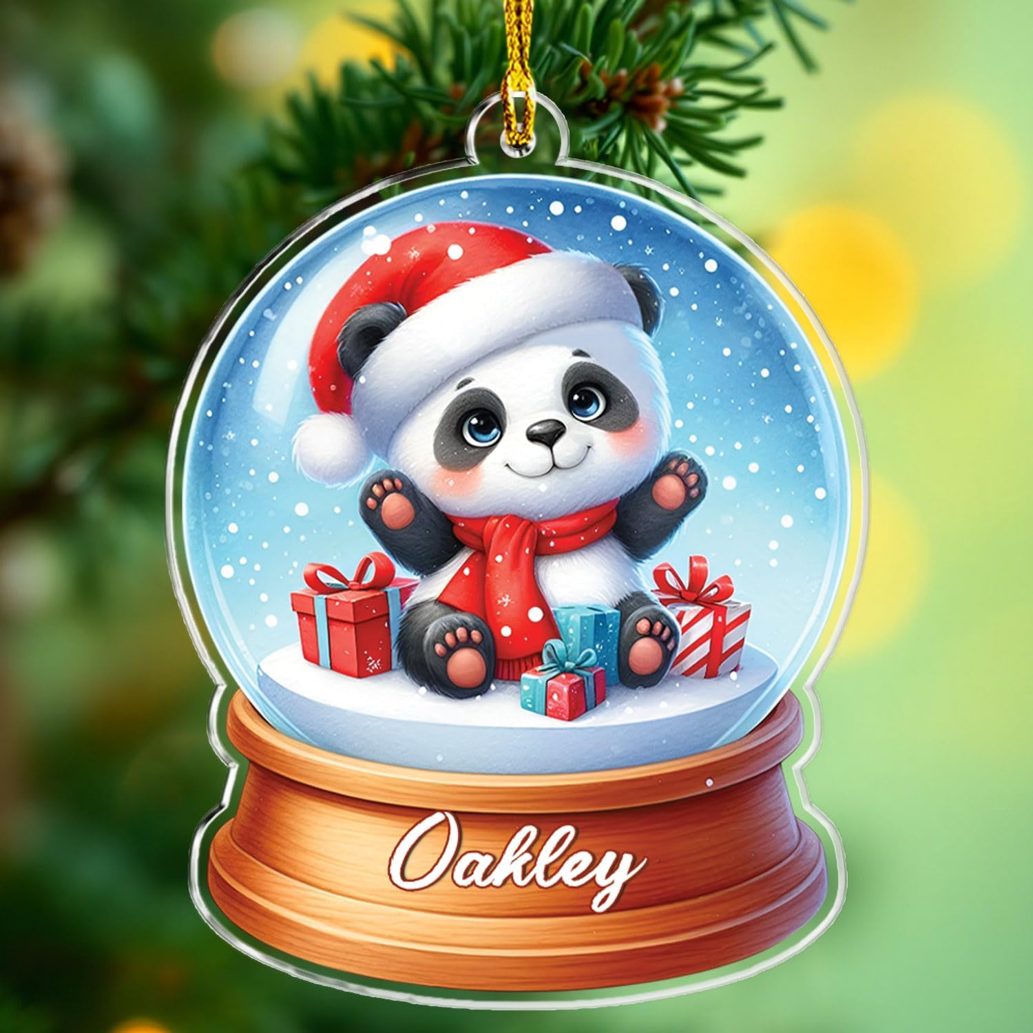 Panda Snow Globe Keepsake Decor, Customized Name Panda Shaped Christmas Ornament, Custom Animal Santa Hat Xmas Tree Keepsake Gifts for Son Daughter, Personalized Winter Animal Acrylic Ornament 2026