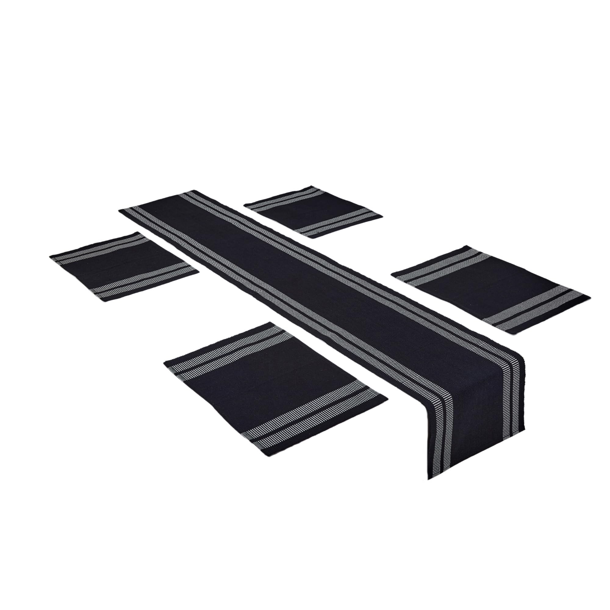 Encasa Homes Dining Set (4 Placemats in + 1 Table Runner) | Ladder Black | Fine Ribbed Cotton | Modern Colours & Designs, Use at Home, Cafes, Restaurants & Hotels - Machine Washable. (B0BYP3ZKJ8) Amazon Price History, Amazon Price Tracker