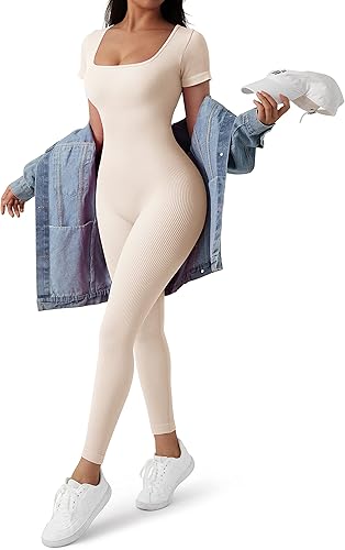 Miniatura 2 de SUUKSESS Monos acanalados de una pieza para mujer, de manga corta, para yoga