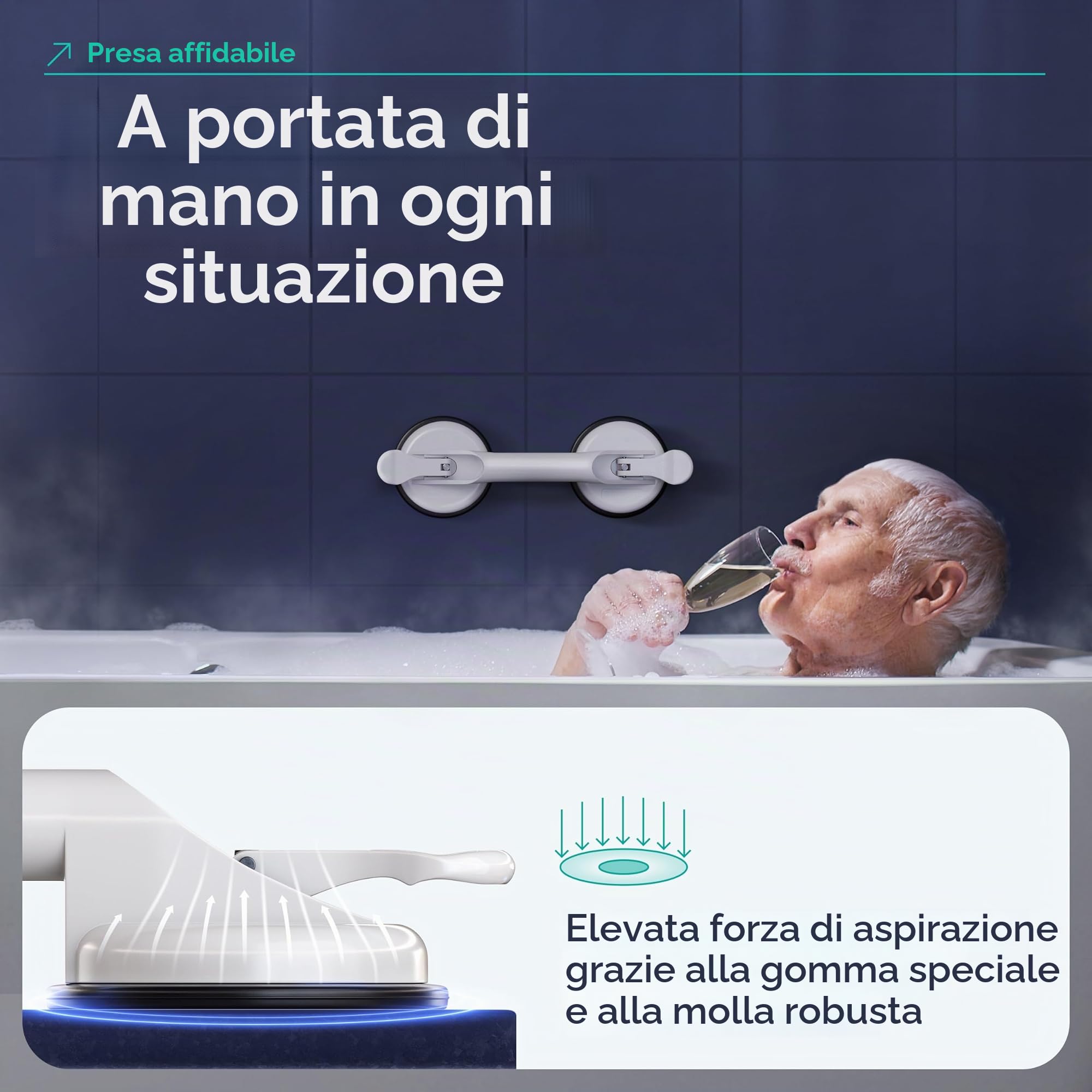 RONNELL – Maniglie per anziani – Mega forte tenuta – Maniglia doccia – Facile da applicare senza forare, maniglia doccia con ventosa, manico a ventosa per bagno