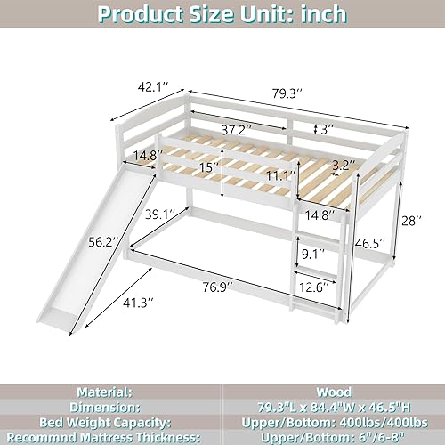 Miniatura 101 de Litera baja individual sobre individual, base de cama de madera maciza con escalera y barandillas de seguridad, literas individuales para niños y