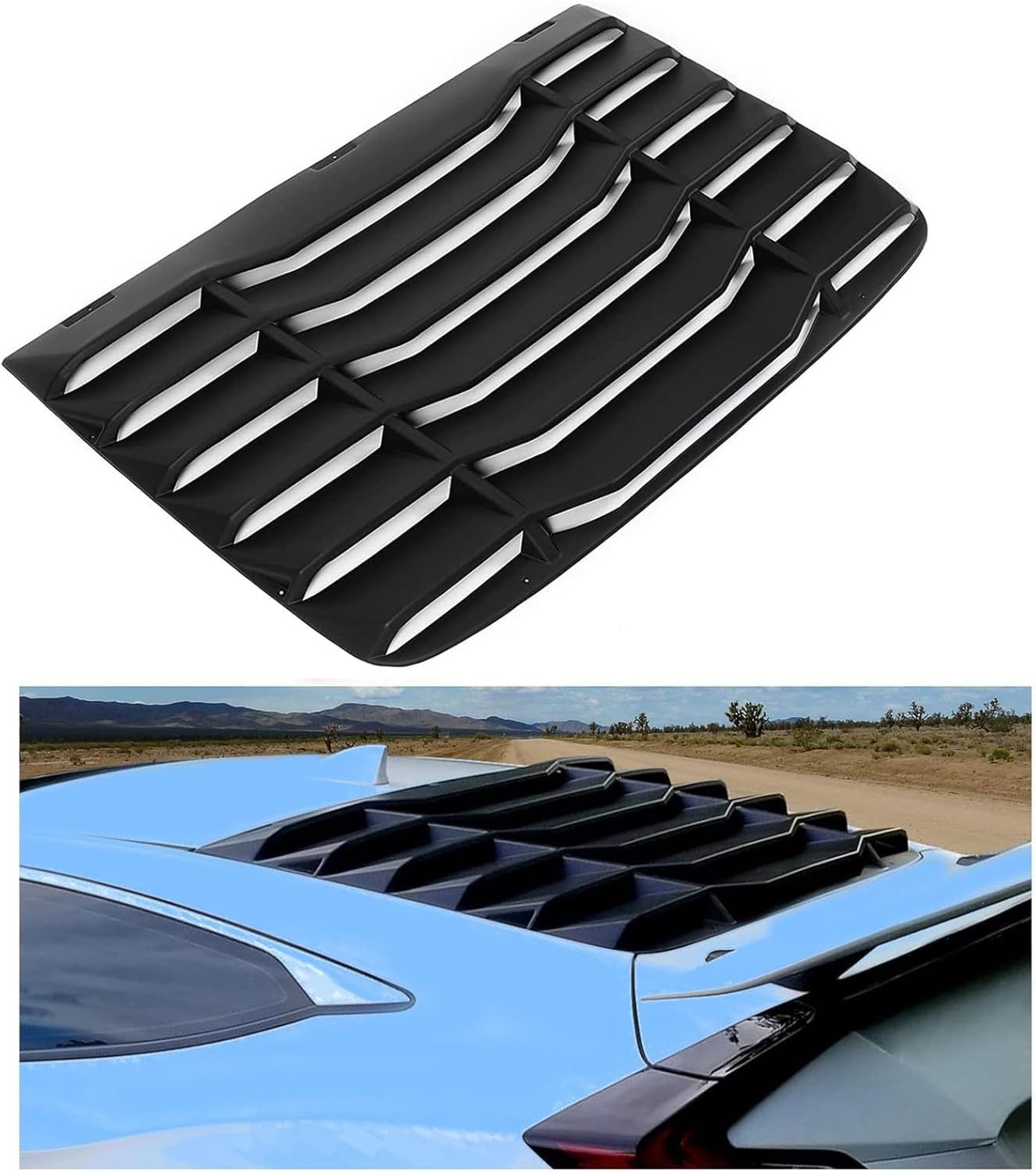 KUAFU Rear Window Louver Compatible with 2016-2020 Honda Civic 2-Door Coupe Windshield Sun Shade Cover ABS Plastic Black