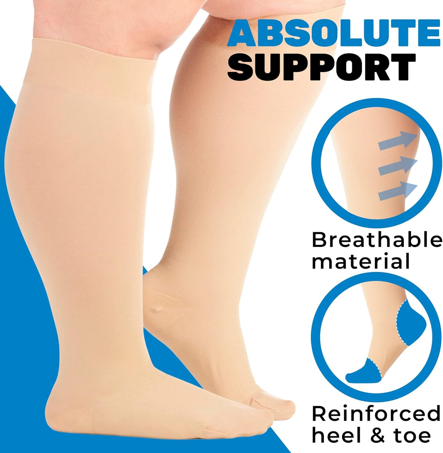 ABSOLUTE SUPPORT 20-30mmHg Medical Compression Socks for Men and Women, Support for Variose Veins, Swelling, A501 3X-Large Beige image 4 of 8 B0DCHLWJD3