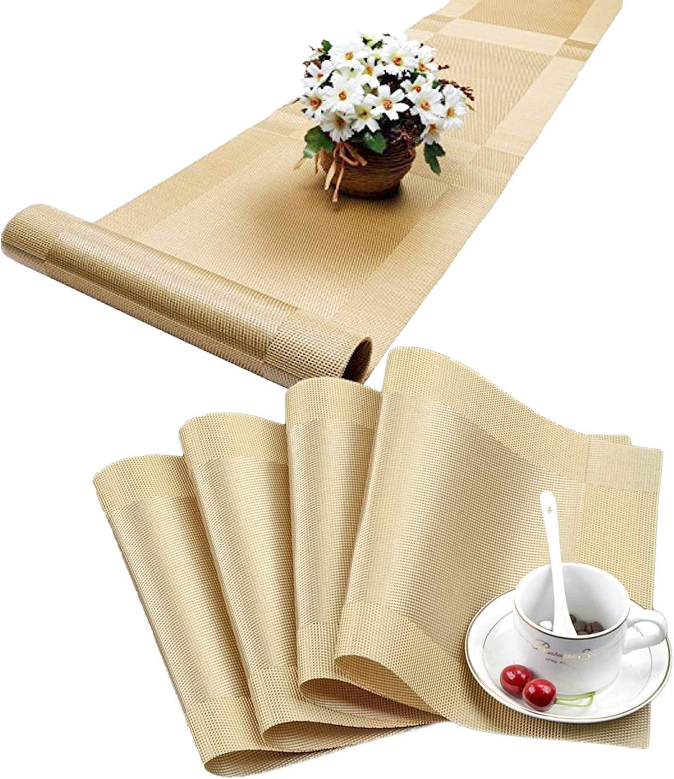 Placemats and Runner Set - Dining Set, Heat-Resistant - Gold
