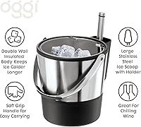 Vista 4 de Oggi Cubo de hielo aislado, 4 cuartos de galón/3.8 L, acero inoxidable, negro.