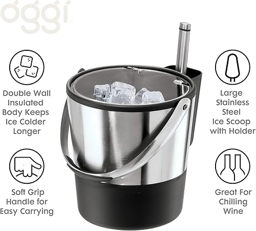 Miniatura 4 de Oggi Cubo de hielo aislado, 4 cuartos de galón3.8 L, acero inoxidable, negro.
