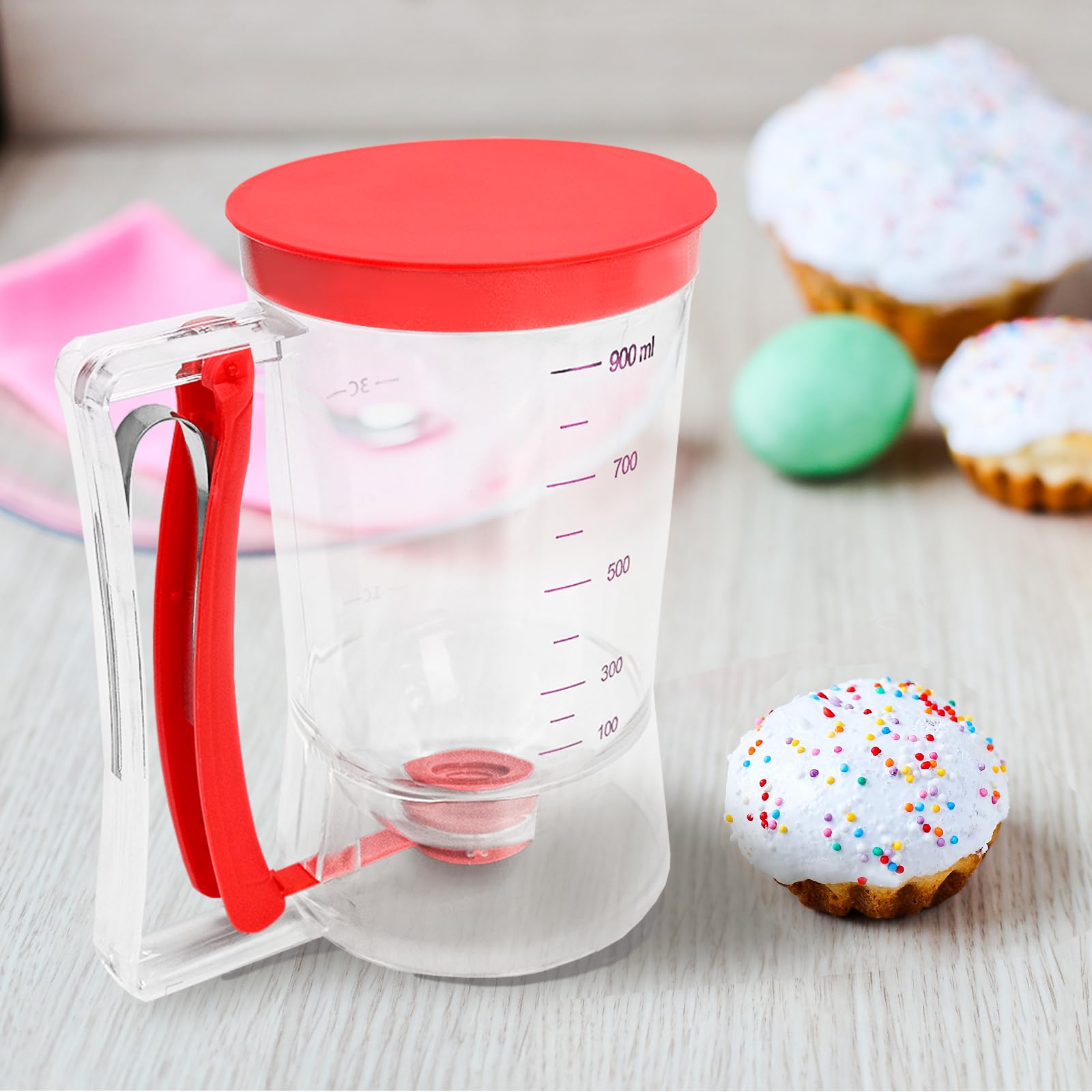 Dozownik do ciasta z pokrywką i skalą – 900 ml dozownik ciasta, dozownik ciasta, kubek z miarką do muffinek, naleśników, gofrów i babeczek, narzędzie do pieczenia DIY