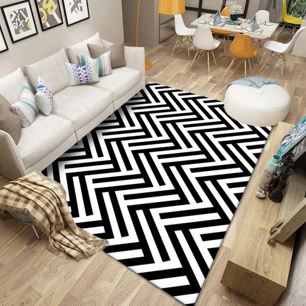 Tapis à poils courts anti-poussière noir et blanc 160x230 pour grand salon