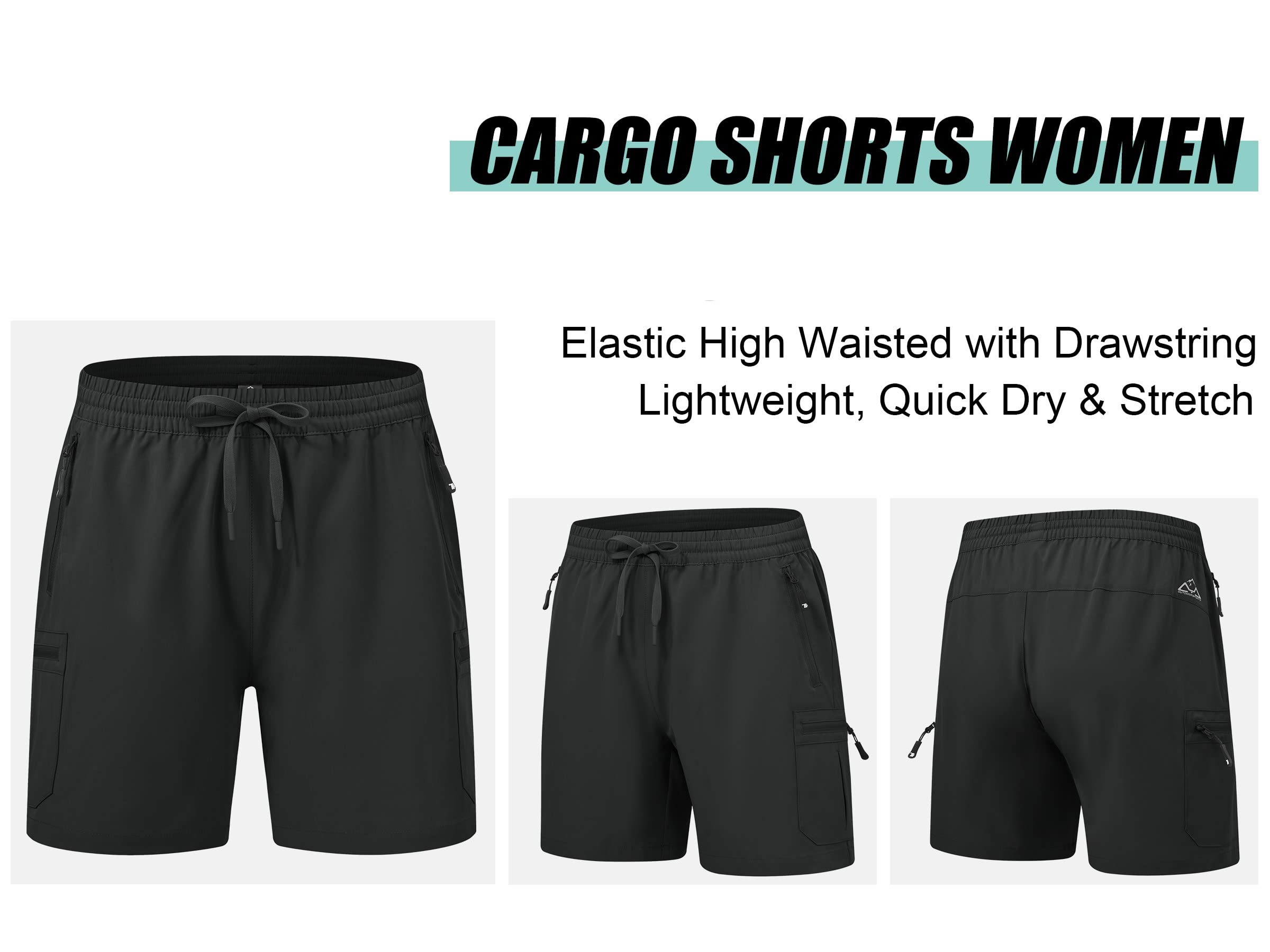Rdruko Short cargo pour femme avec cordon de serrage élastique taille haute d'été décontracté à séchage rapide pour le travail, les voyages, le golf, la randonnée, la marche, résistant à l'eau