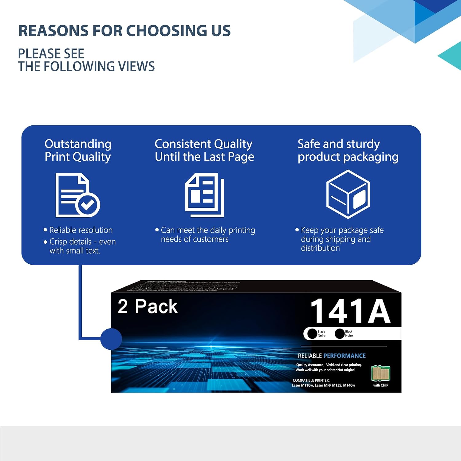 W1410A 141A Black Toner Cartridge with Chip 2-Pack, Black Cartridge 141A W1410A Remanufactured Replacement for HP 141A Toner Cartridge for Laser MFP M139, M140 (7MD72F), Laser M110 (7MD66F) Printer