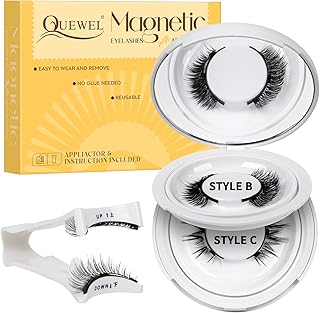 QUEWEL Magnetic Eyelashes 2 Pair Reusable Magnetic Eyelashes with Applicator No Glue Needed Eyelashes Cat Eye Natural Look Lash Clusters Kit Easy to Wear and Remove(A09)