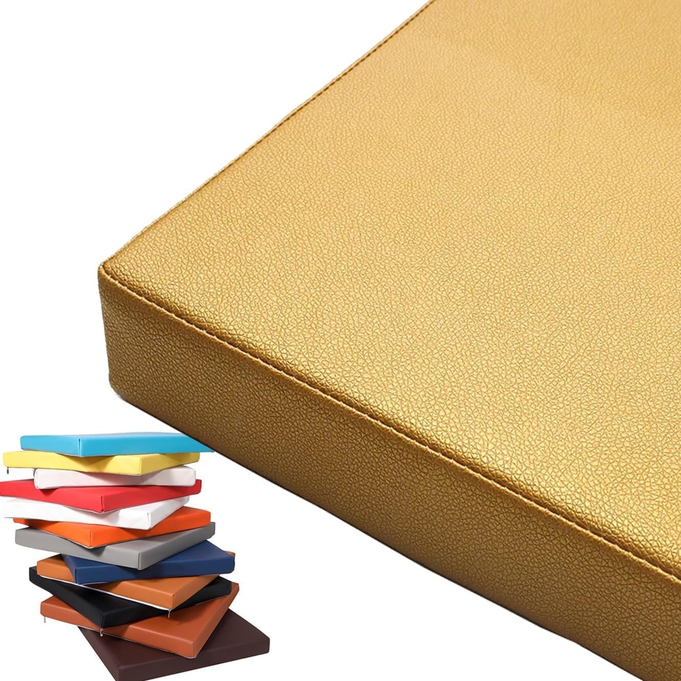 uyeoco Outdoor Seat Cushion for Indoor Chair Waterproof Garden Cushions Pad, Thick Foam Support PU Leather Chair Cushion 40/45/50cm with Removable Cover for Office Home Patio(Golden,55x55x3cm)