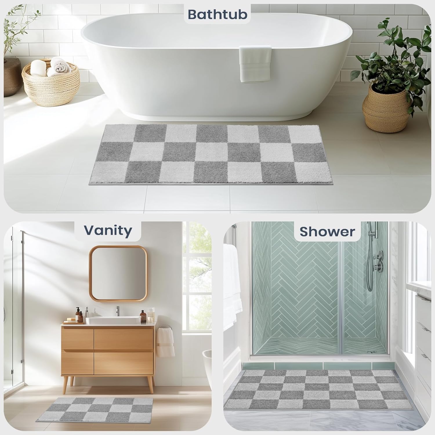 PURRUGS Bathroom Rug Non-Slip Machine Washable 30" x 46", Super Absorbent and Quick-Dry Bath Mat, Extra Soft and Plush Bath Rug for Shower, Bathtub and Sink, Light Grey & Grey - Image 5