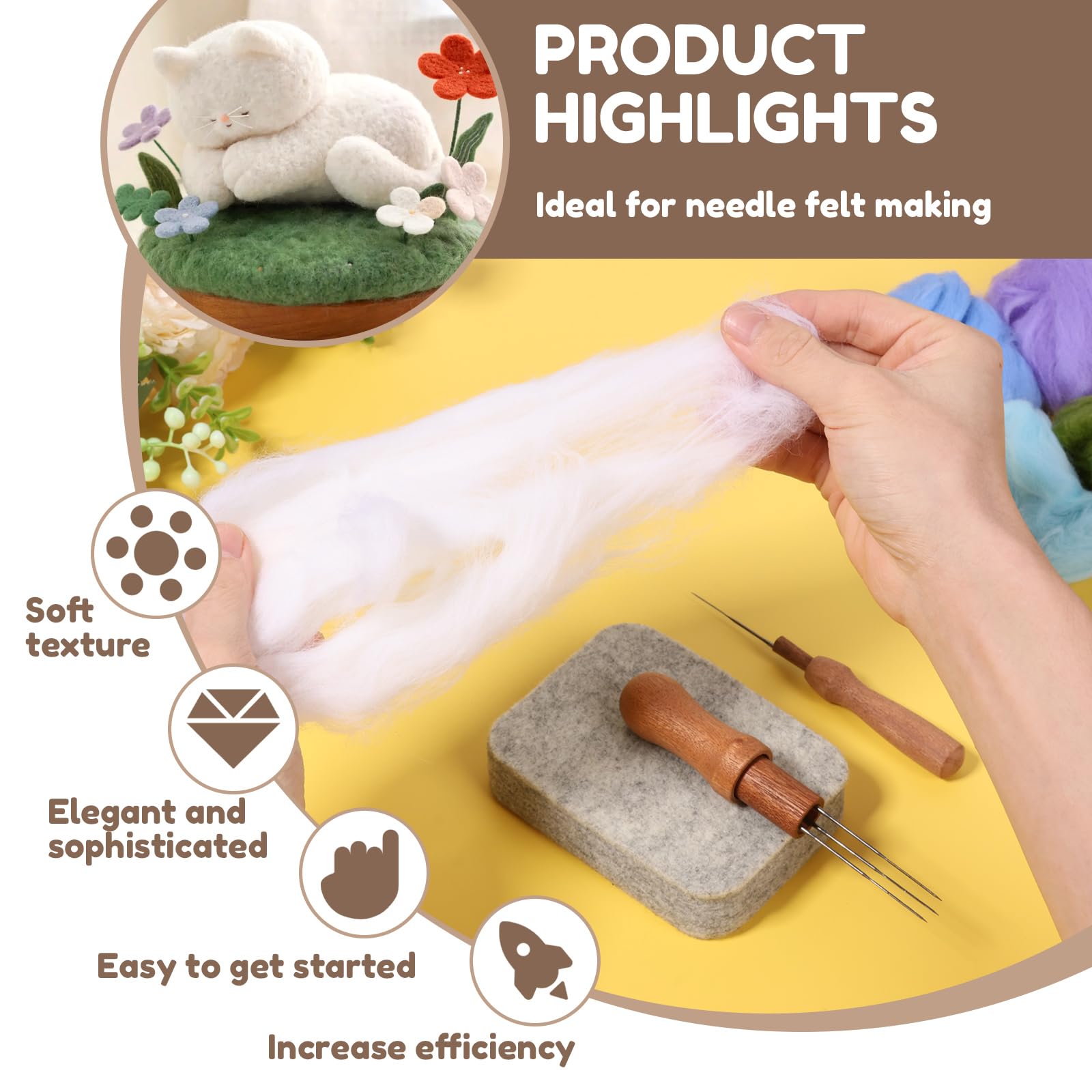 24 Colors Needle Felting Kit, Needle Felting Starter Set - Image 4