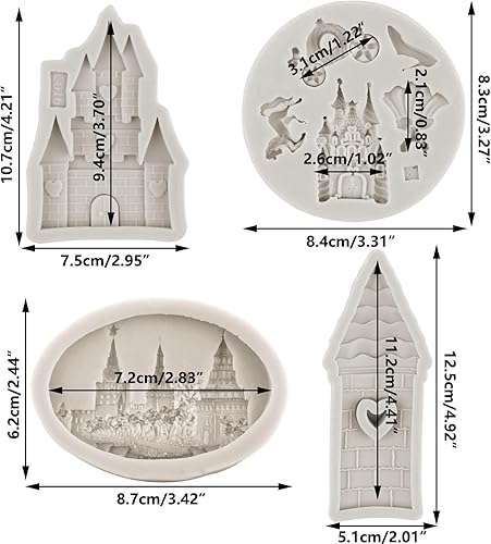 Miniatura 2 de MINFEIDMS Molde de silicona para castillo, molde de fondant de cenicienta, cuentos de hadas, castillo, calabaza, carruaje, vestido de princesa,