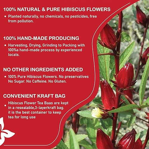 Miniatura 5 de Bolsas de té de flores de hibisco de primera calidad, 100% natural, hecho a mano, té de hierbas puro, sin azúcar, cafeína o gluten, aptas para