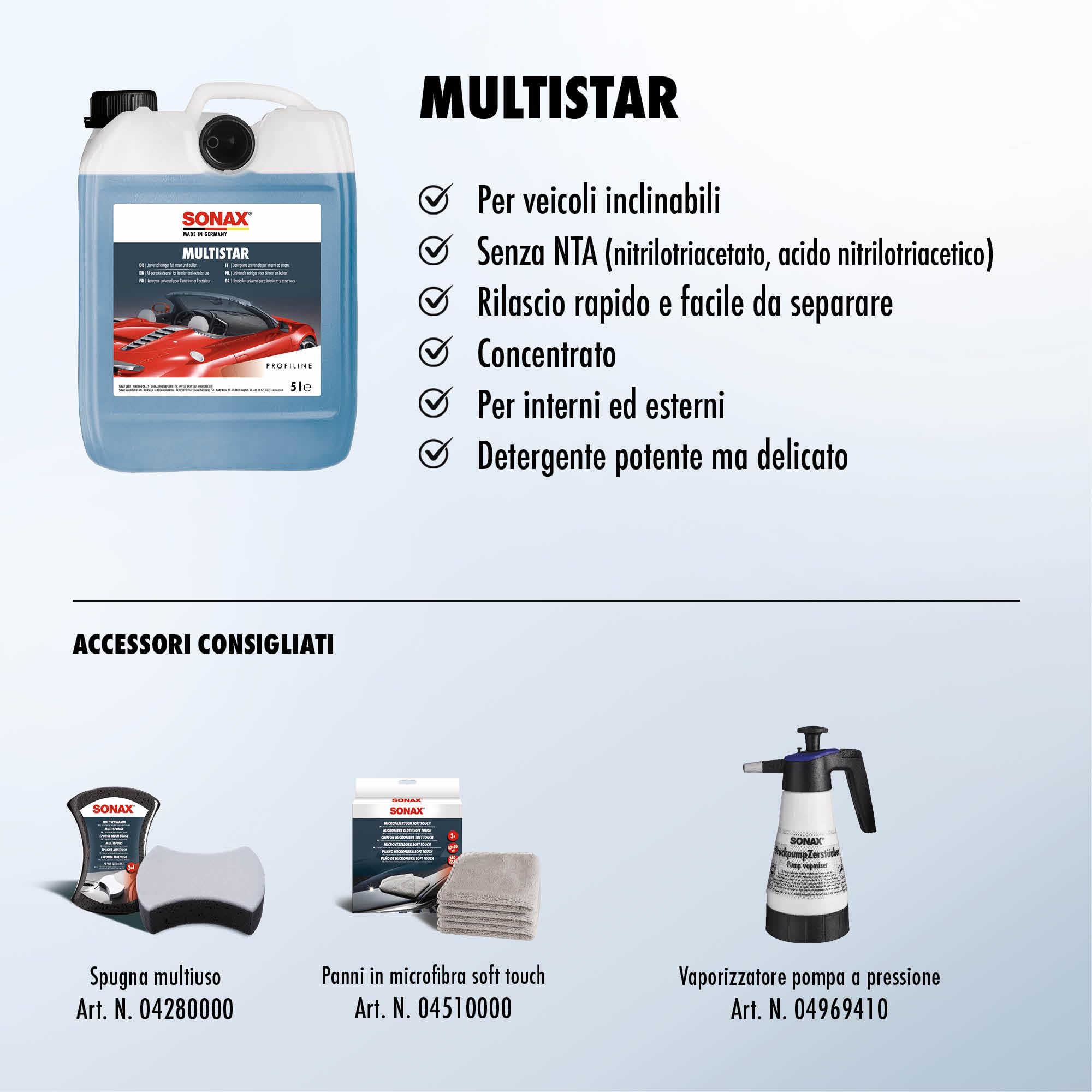 SONAX PROFILINE Multistar (5Litri) detergente multiuso per interni ed esterni del veicolo. Anche per superfici rivestite con pellicola | Art. 06275050