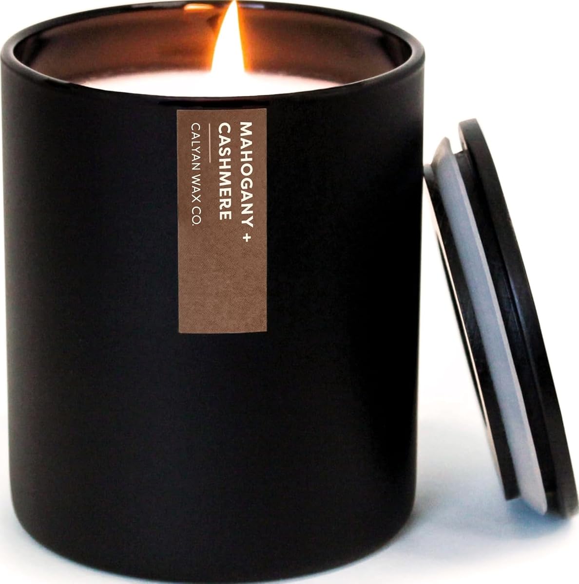 Mahogany & Cashmere Scented Candle - 75 Hour Burn | Made in the USA Luxury Clean Soy Wax Candles - Long Lasting Black Tumbler Jar Candle for Home - 1 Wick - 10.2oz