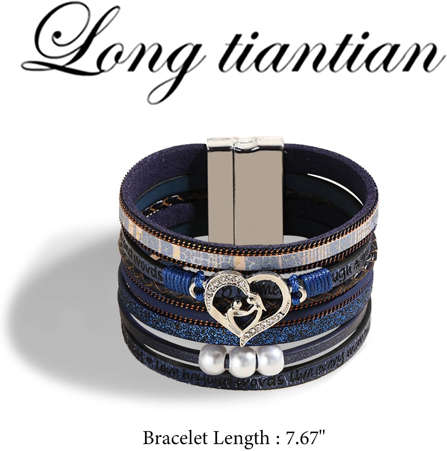 Long tiantian Leather Wrap Bracelet for women Trendy Boho Heart Bangle Cuff Bracelet with Strong Clasp Multi-Layer Bracelets Jewelry Gifts for Women