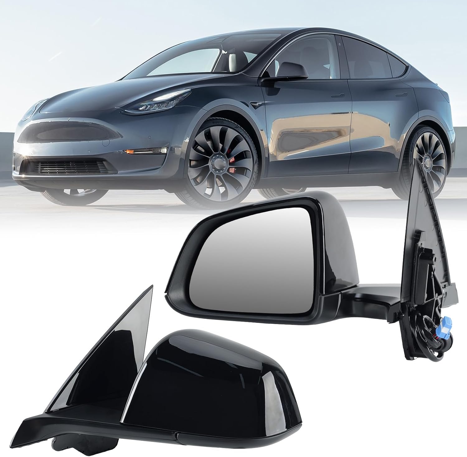 Left Driver Side Mirror Compatible with Tesla Model Y 2020-2024 Replacement 1594111-00-C 159411100C Power Heated Memory 13 Pins (Black)