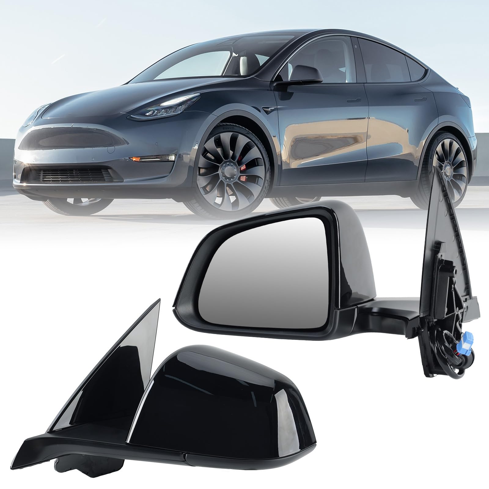 Photo 1 of Left Driver Side Mirror Compatible with Tesla Model Y 2020-2024 Replacement 1594111-00-C 159411100C Power Heated Memory 13 Pins (Black)