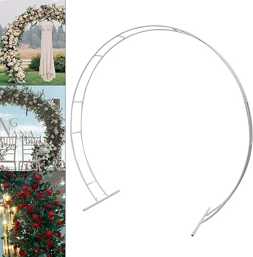 Miniatura 4 de Soporte decorativo de fondo circular de boda de 8.9 x 7.5 ft con bases de metal, soporte redondo de metal para cabina de fotos, soporte de arco para
