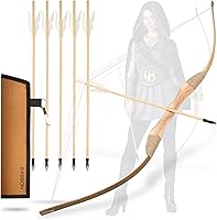 Basbon 40" Youth Archery Bow & Arrow Set - Handmade Wooden Toy with Quiver & 5 Feather Arrows for Kids Cosplay Games