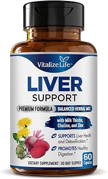 Liver Support Supplement Milk Thistle Capsules with Dandelion Root & Artichoke Extract Made in USA Natural Detox & Cleanse 60 Vegan Capsules