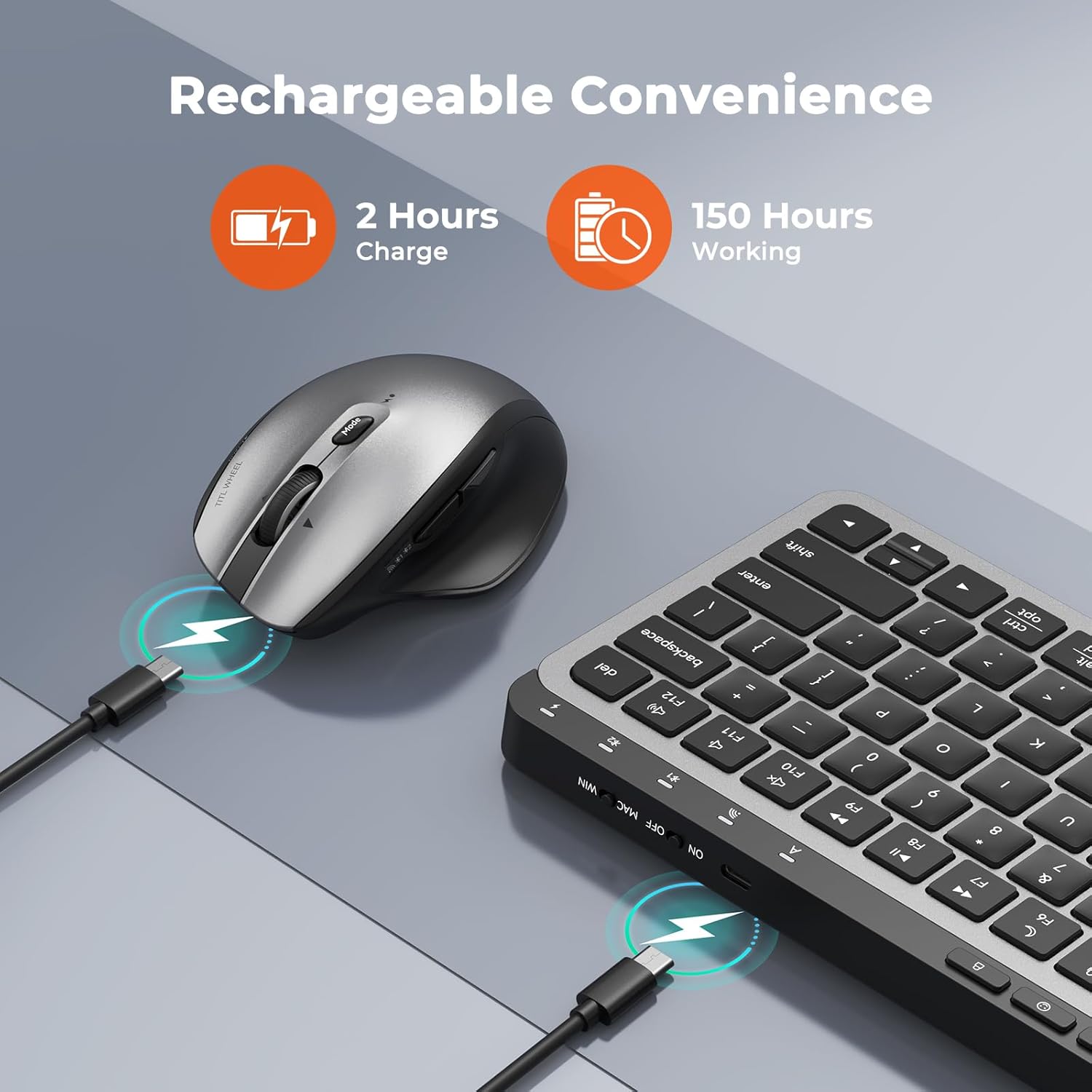 MEETION Wireless Bluetooth Keyboard and Mouse Combo, Rechargeable Slim Wireless Keyboard and Mouse, 3 Multi-Device Connection, Low-Profile Compact Keyboard, for PC Laptop Tablet iPad, Windows/Mac/iOS