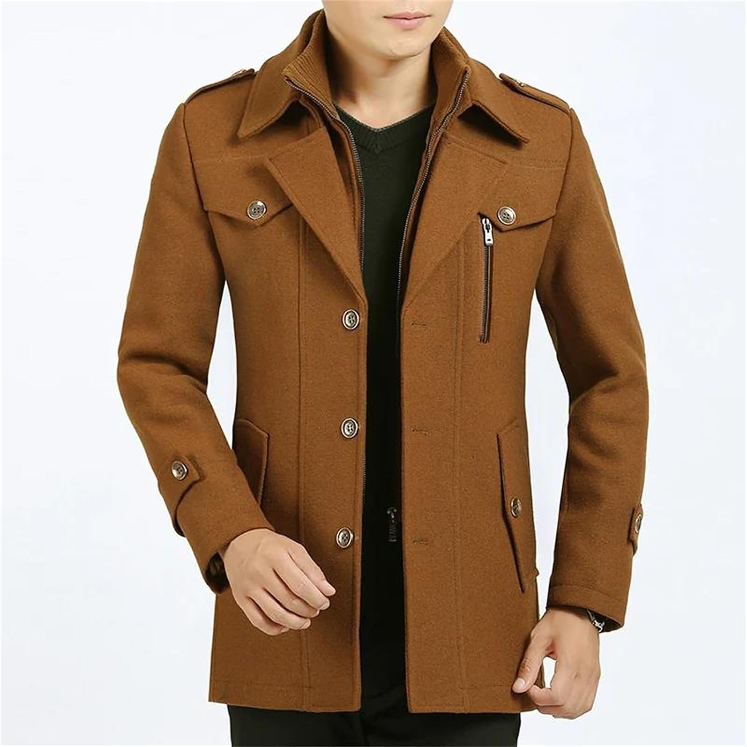 Men's Woolen Coats Winter Business Casual Warm Wool Wind-Breaker Jackets Outdoor Street Wear Overcoat