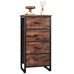 Cómoda Estrecha con 4 Cajones de Tela, Armario de Almacenamiento con Estante y Marco Metálico, Cajonera para Dormitorio, Salón, Recibidor, Pasillo, Ahorro de Espacio,Negro (Negro)