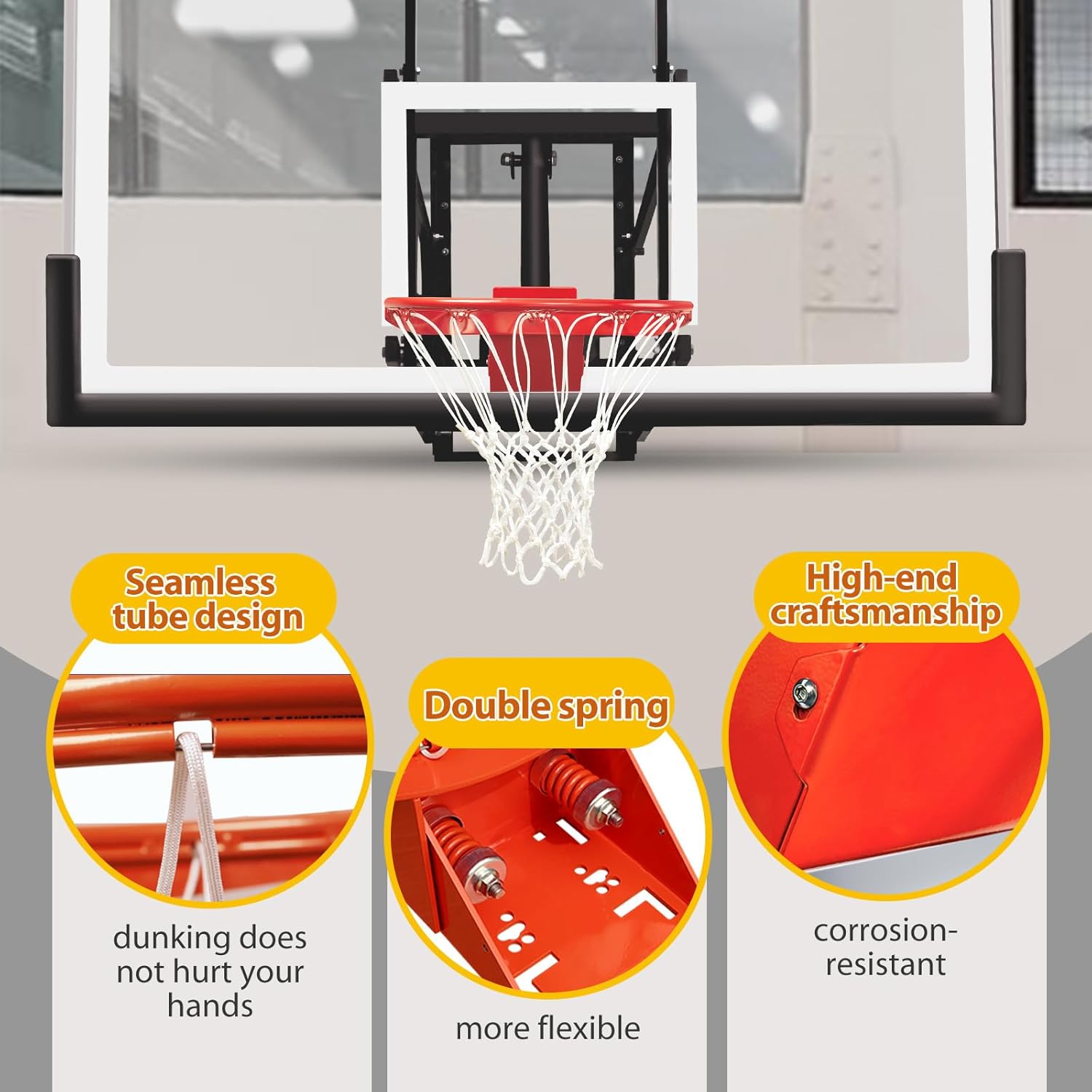Katop Wall Mount Basketball Hoop with 60"x36", 72"x42" Tempered Glass Backboard, Effortlessly Height Adjustable from 7.5' to 10', Pre Installed Pads and Heavy Duty Basketball Rim and Net