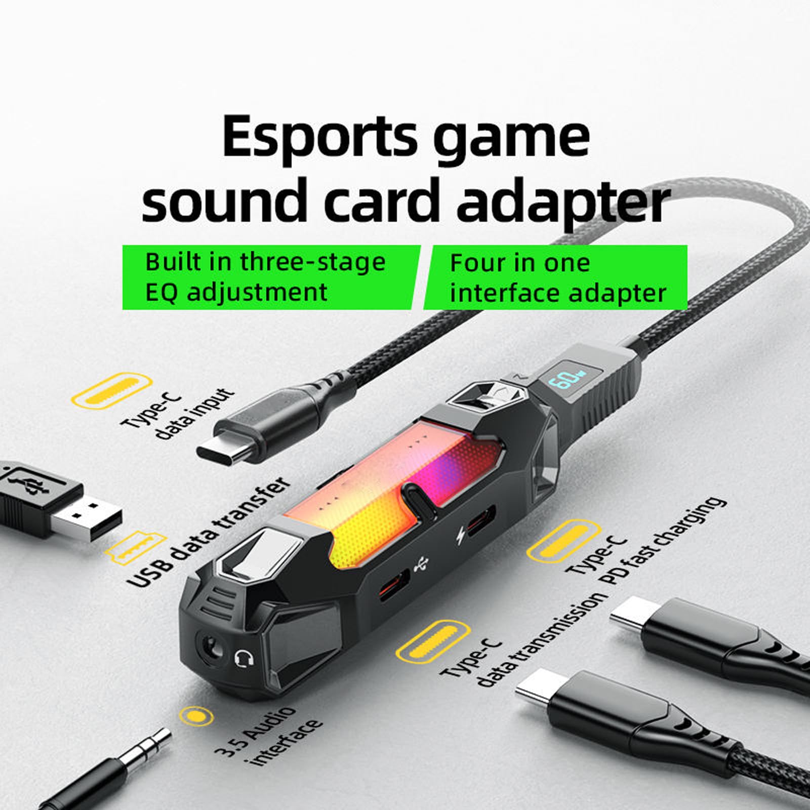 Adattatore per scheda audio esterna per tablet e telefono, offre una ricarica rapida USB da 3,5 mm con potenza in tempo reale e gioco veloce