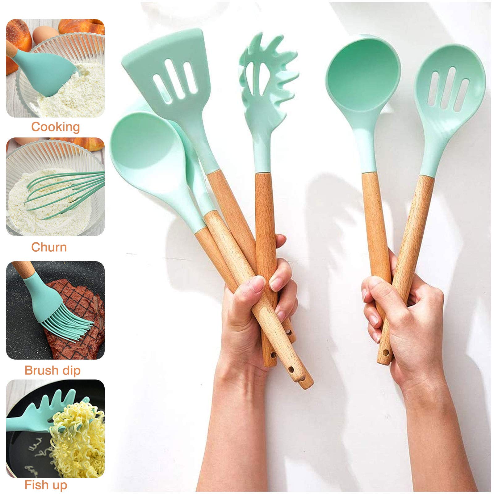 Set Composto Utensili Cucina in Silicone da 11 pz Antiaderente Cucina Cottura Resistente al Calore, Rosa