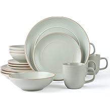 Arora RINGAR Round Stoneware 16pc Dinnerware Set of 4, Dinner Plates, Side Plates, Cereal Bowls, Mugs - Speckle Matte White 406646