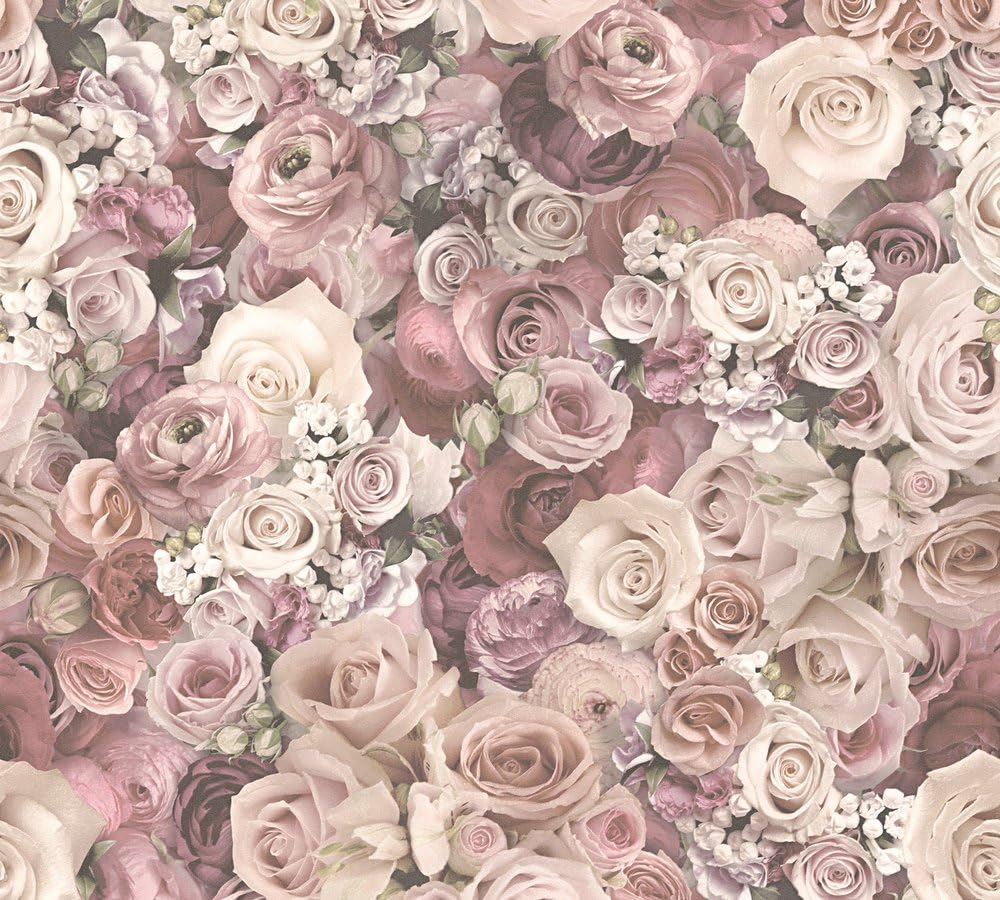 A.S. Création Non-Woven Wallpaper Urban Flowers Wallpaper with Roses 10.05 m x 53 cm Cream Made in Germany 327222 32722-2