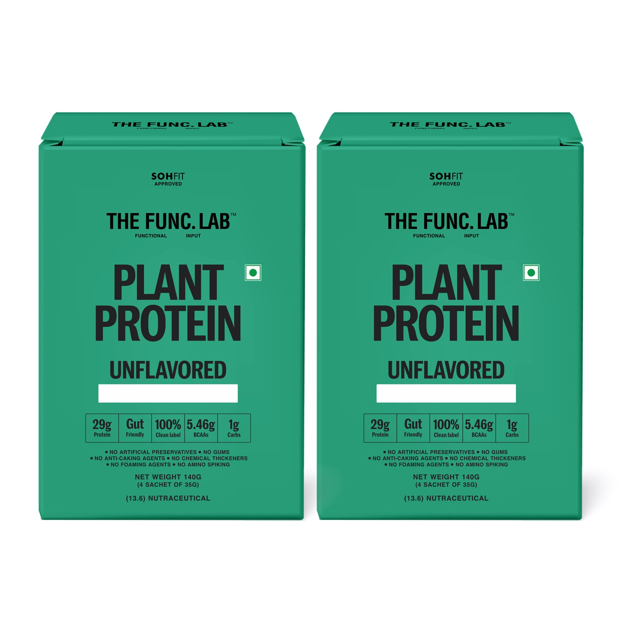 The Func. Lab Plant Protein - Unflavoured Travel Packs | (4 * 35g Sachets) Pack of 2 | 29g Protein per Scoop | Pea and Rice Blend | Vegan, Sugar‑Free, 100% Clean Label, Gut Friendly, Vegetarian
