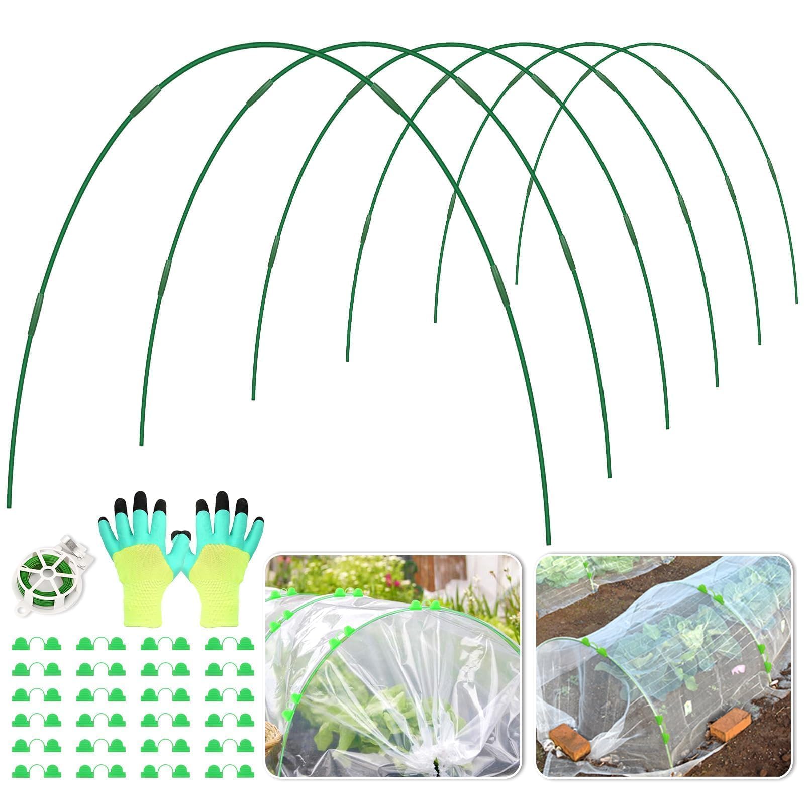 Dynozim 30 Pcs Greenhouse Hoops for Raised Beds, 6 Sets 6mm Garden Hoops Grow Tunnel Set Adjustable Rust-Free Fibreglass Garden Netting Frame for Bird Insect Netting Shade Cloth Plant Protection