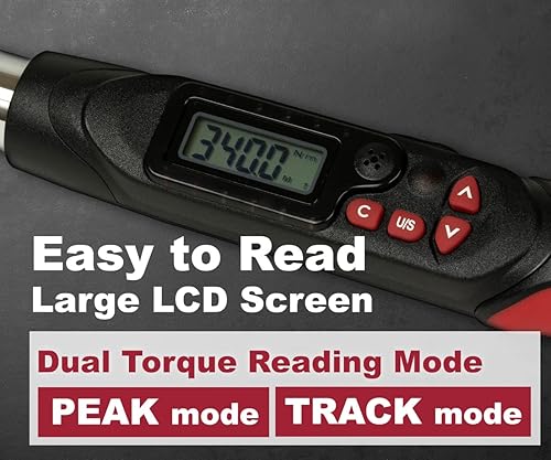 Miniatura 5 de llave dinamométrica-WEP4-340CN,Precisión precalibrada de 12.5 a 250.7 ft-lbs rango de par con ±1% de precisión, pantalla LCD fácil de leer con