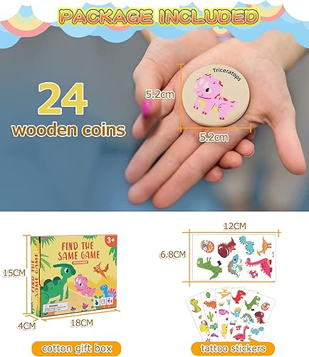 Miniatura 5 de Protado Juego de memoria de madera para niños, 24 tarjetas de memoria a juego con 5 calcomanías de tatuaje, juego educativo de memoria para el