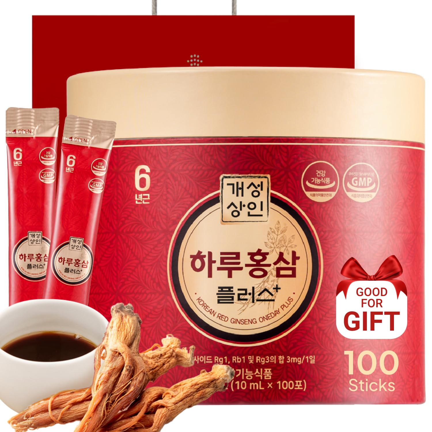 Korean Food Korean Red Ginseng One Day Plus Stick, Traditional Ginseng Liquid Drink, 33.8 fl oz Total (0.34 fl oz / 10 mL x 100 Sticks), Individually Wrapped, Premium Gift Set