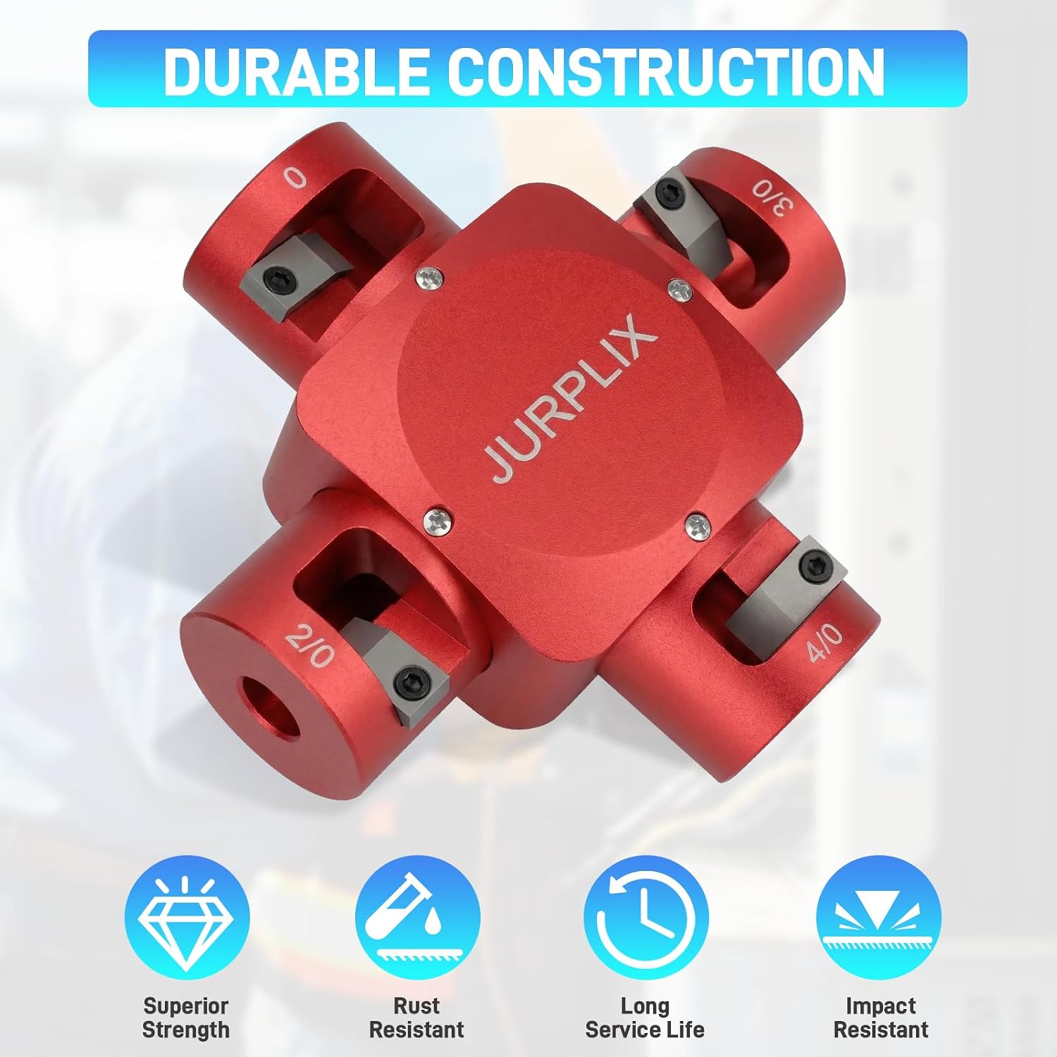 Large Cable Stripper Compatible with 2/0, 3/0, 4/0, 250 MCM, 4-in-1 Clover Design Heavy-duty Wire Stripper Tool for Insulation Removal with Safety and Speed (RED)