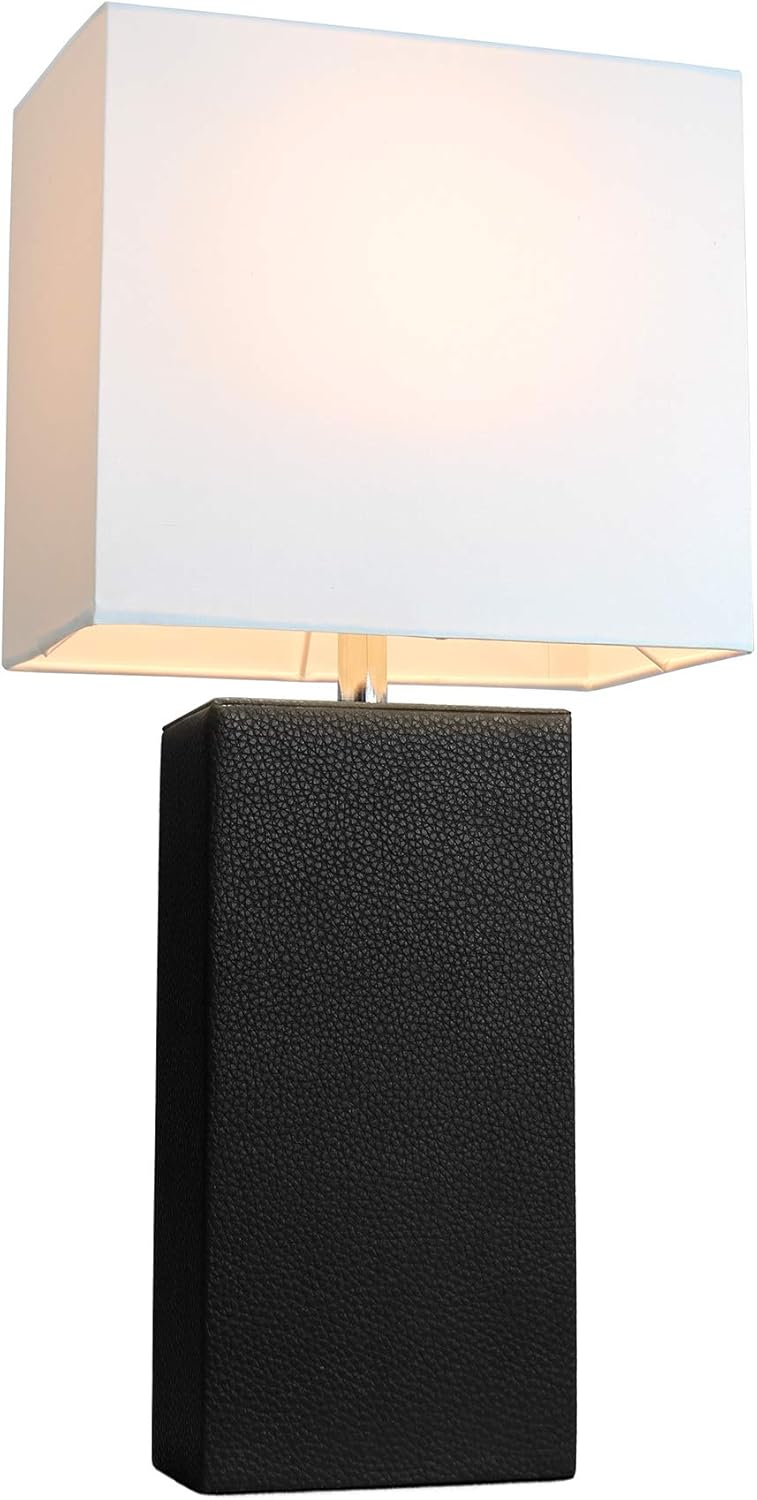 Elegant Designs AET5201-BLA Contemporary Leather Base Table Lamp, Jet Black