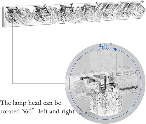 Miniatura 2 de Ralbay Moderna lámpara de cristal para baño, 6 luces LED, modernas cromadas para tocador sobre espejo, luces de tocador de baño de cristal