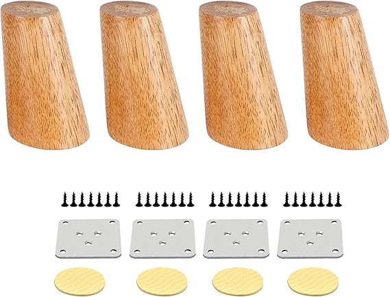 Qrity Möbelfüße 6cm - 4 Stück Massivholz Beine Mit Montageplatten & Schrauben
