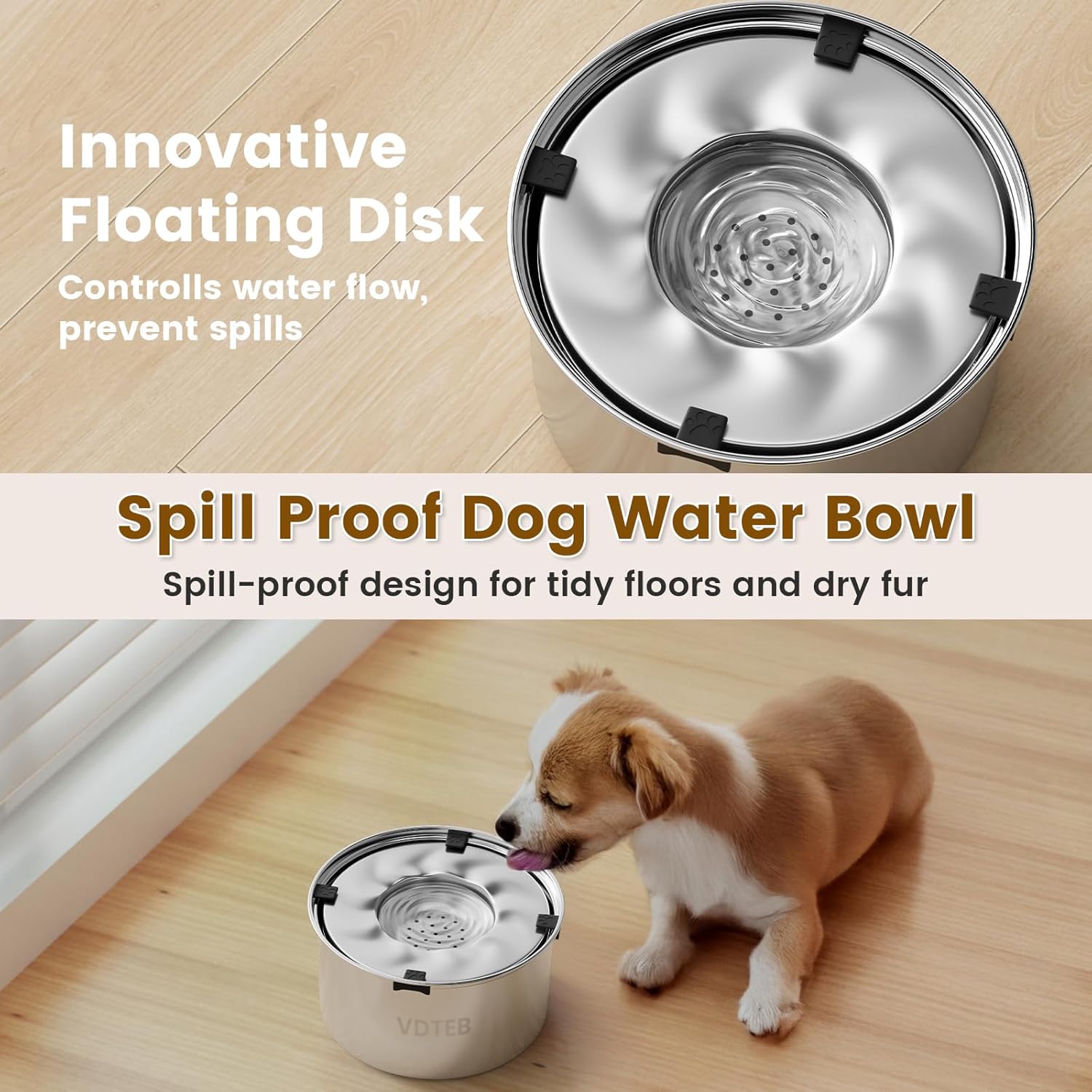 Dog Water Bowl 1.5Gal Stainless Steel No Spill Water Bowl for Dogs, 5.6L Large Capacity Spill Proof Slow Drinking Dog Water Feeder with Anti-Slip for Medium Large Messy Drinkers